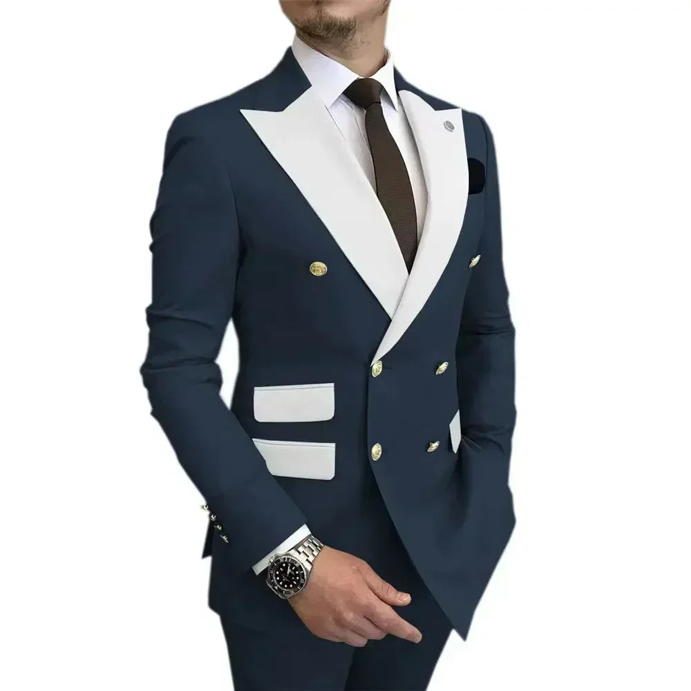 Voguable  Men's Modern Slim Fit Double Breasted Tuxedo Suit with Peak Lapel for Wedding Business Evening Party voguable