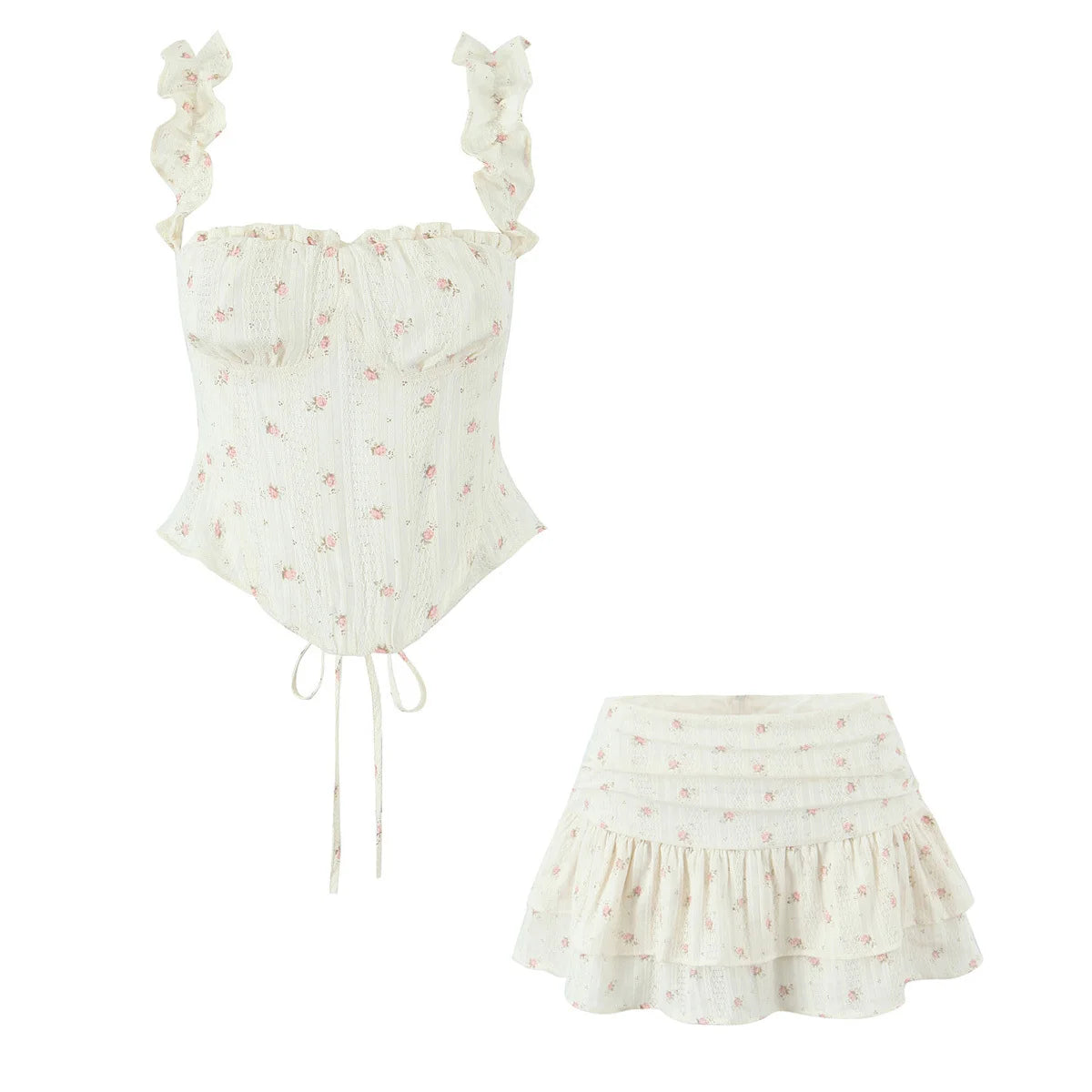 Sweet Girl Floral Print Layer Cake Mini Skirt Women Pleated Sexy Low Waist A-line Holiday Summer Skirts voguable