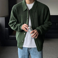Men's Trend Red Green Daily Baggy Sweaters Button Cozy Knitted Cardiga Stylish Thermal Solid Color Long Sleeve Outerwears Male voguable