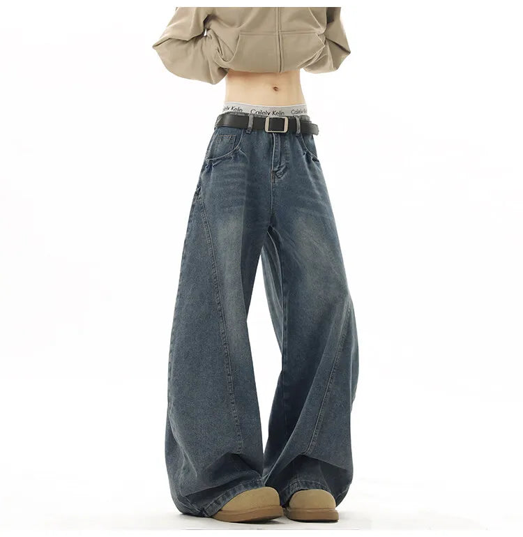 Wide Leg Jeans Men Denim Dark Blue Floor Sweeping Baggy Trousers Street Dance Hip Hop Unisex Urban Fashion Urban Streetwear voguable
