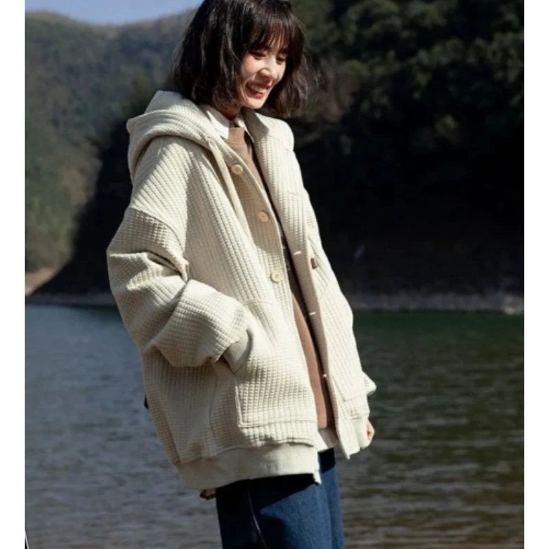 Voguable  High Quality Men's Waffle Sweatshirt Korea Version Hooded Couple Coat Ins Hop Thickened Harajuku Men Women Jacket Oversize M-3XL voguable