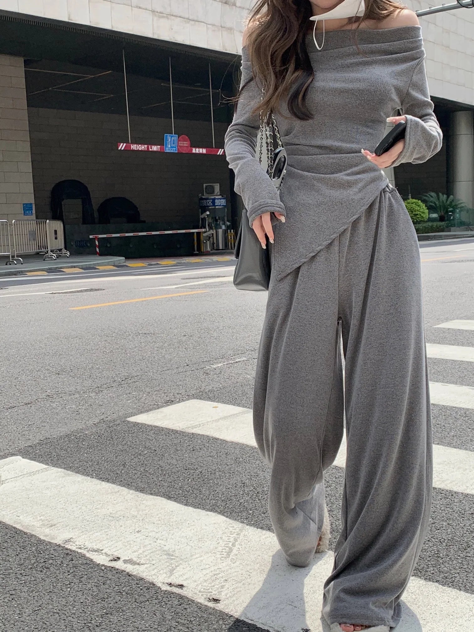 Voguable  Autumn New Streetwear Sexy Backless Irregular Long-sleeved T-shirt Women + Loose Casual Wide-leg Pants Two-piece Suit voguable