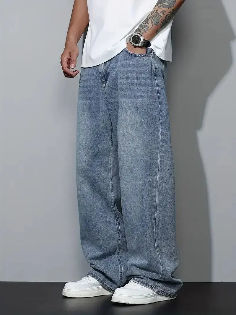 Voguable  Men's Baggy Jeans Relaxed Fit Loose Straight Leg Trousers for Casual Streetwear Daily Oversized Denim Pants voguable