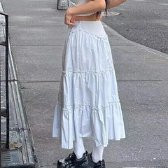 Voguable  Fairycore Floral Edge A-line Long Skirt White Coquette Aesthetic Skirts Y2K Holiday Party Casual Outfit Sweet Skirts voguable