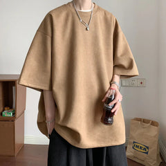 Summer Short Sleeved T-shirt Men Fashion Solid Color Round Neck T Shirt Men Streetwear Loose Suede Tshirt Mens Top M-3XL voguable