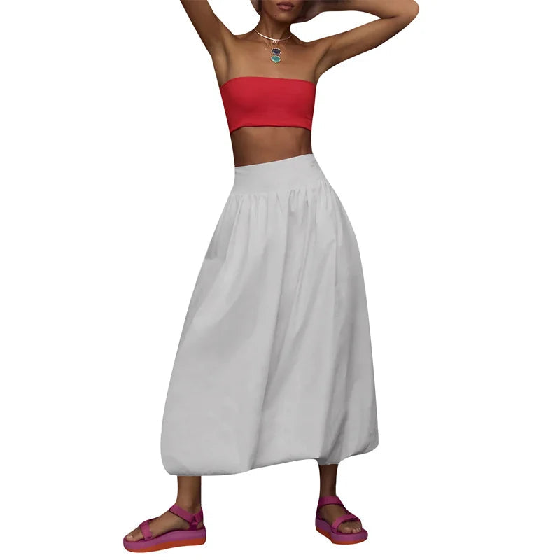 Skirts y2k Women Summer Elegant Solid Color High Waist Loose Fitting Long Bubble Skirt Office Ladies Skirts Streetwear voguable