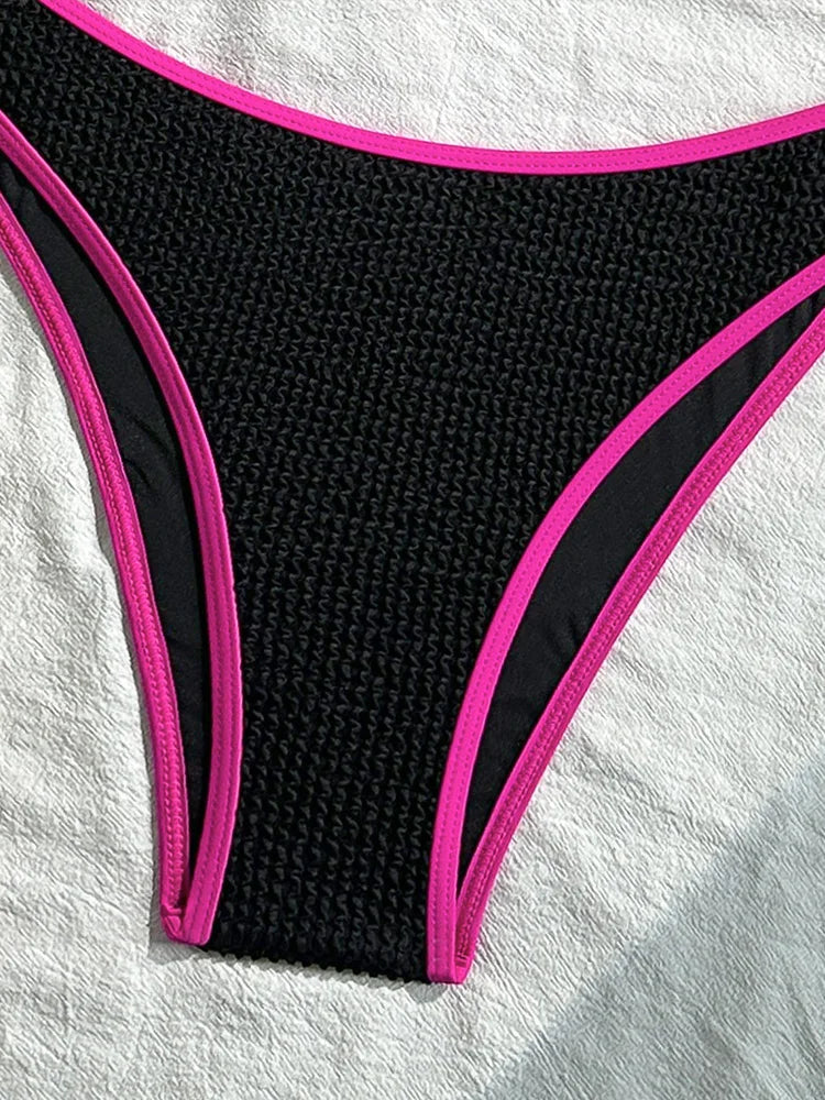 Voguable  Sexy Contrast Color One Shoulder Bikini Women Split Swimsuit Beach Vacation Bikini 2026 New All Season Bikinis 2 Piece Set voguable