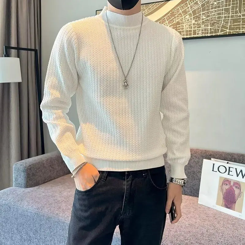 Autumn Winter Solid Knitwear Long Sleeve Sweaters Fashion Harajuku Tops Casual All Match Undershirt Thick Pullover Male Clothes