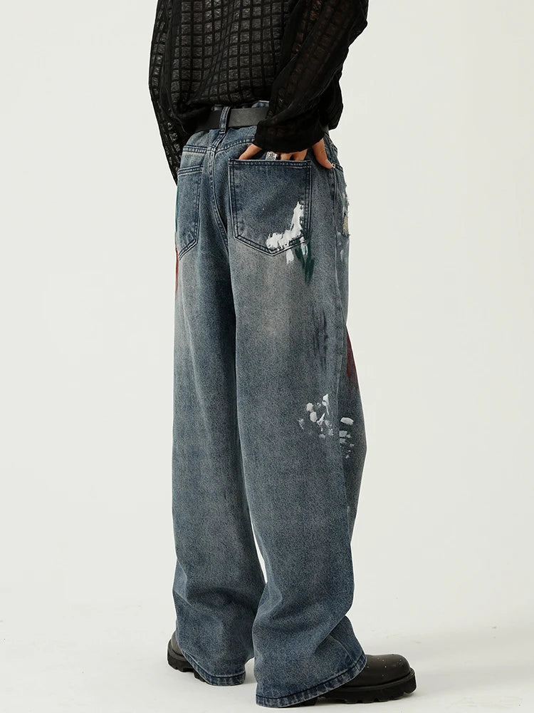 Voguable Oversize Graphic Jeans Y2k Men Ripped Jeans Pants With Print Blue Denim Trousers Male Punk Japanese Streetwear Hip Hop voguable