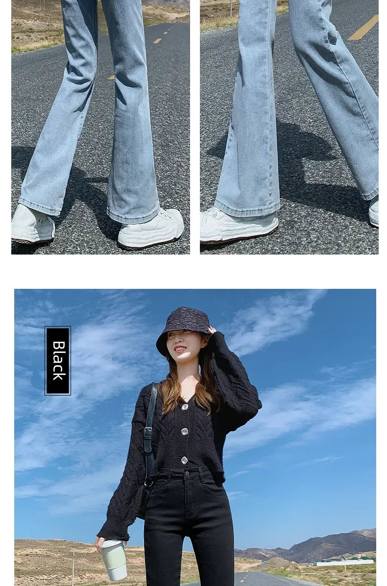 High-waisted Slimming Women's Jeans Petite Size Stretchy Floor-length Trousers Denim Fabric voguable