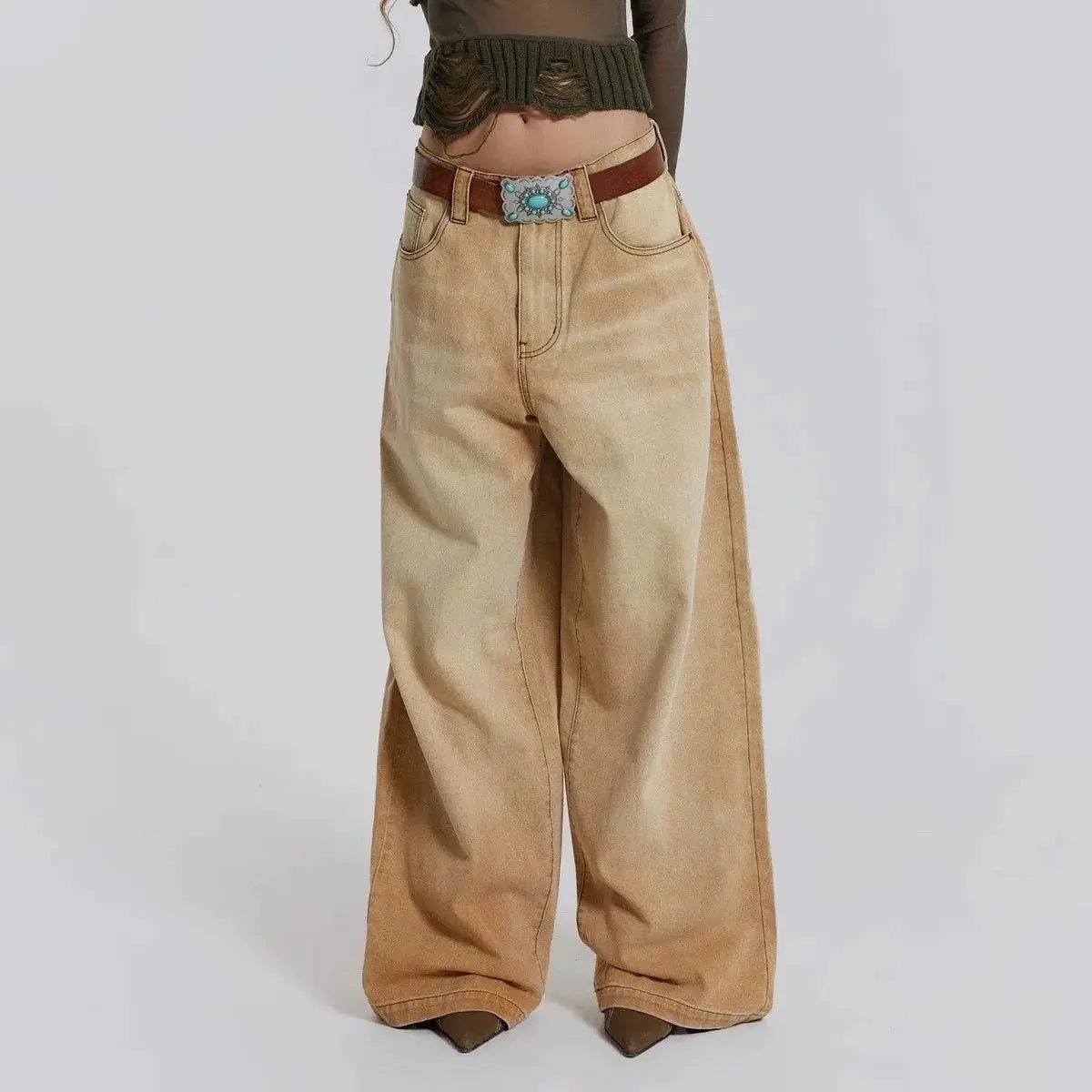 jaded london khaki wash to make old jeans mid-waist silhouette straight leg trousers Pbong