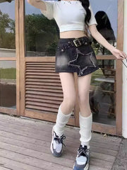 Voguable  2000s Sreetwear Clothes Summer Women Black Gothic Denim Skirts Harajuku Mini Jean Skirt Vintage Y2k Aesthetic Oversize Skirt voguable
