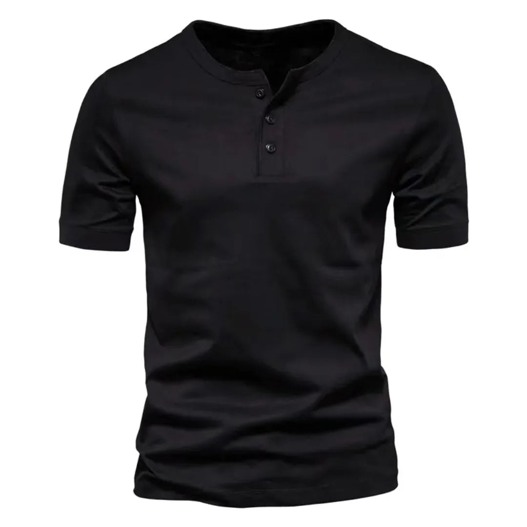 Summer Henley Collar T Shirt Men Casual Short Sleeve Solid Color Casual Mens Breathable Tops Tees Fashion Basic T-Shirt for Man voguable