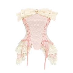 French Elegant Corset Suit Women Bow Tie Sexy Lace Tube Top White Shorts Two Piece Casual Fashion Summer Female Two Piece Set voguable