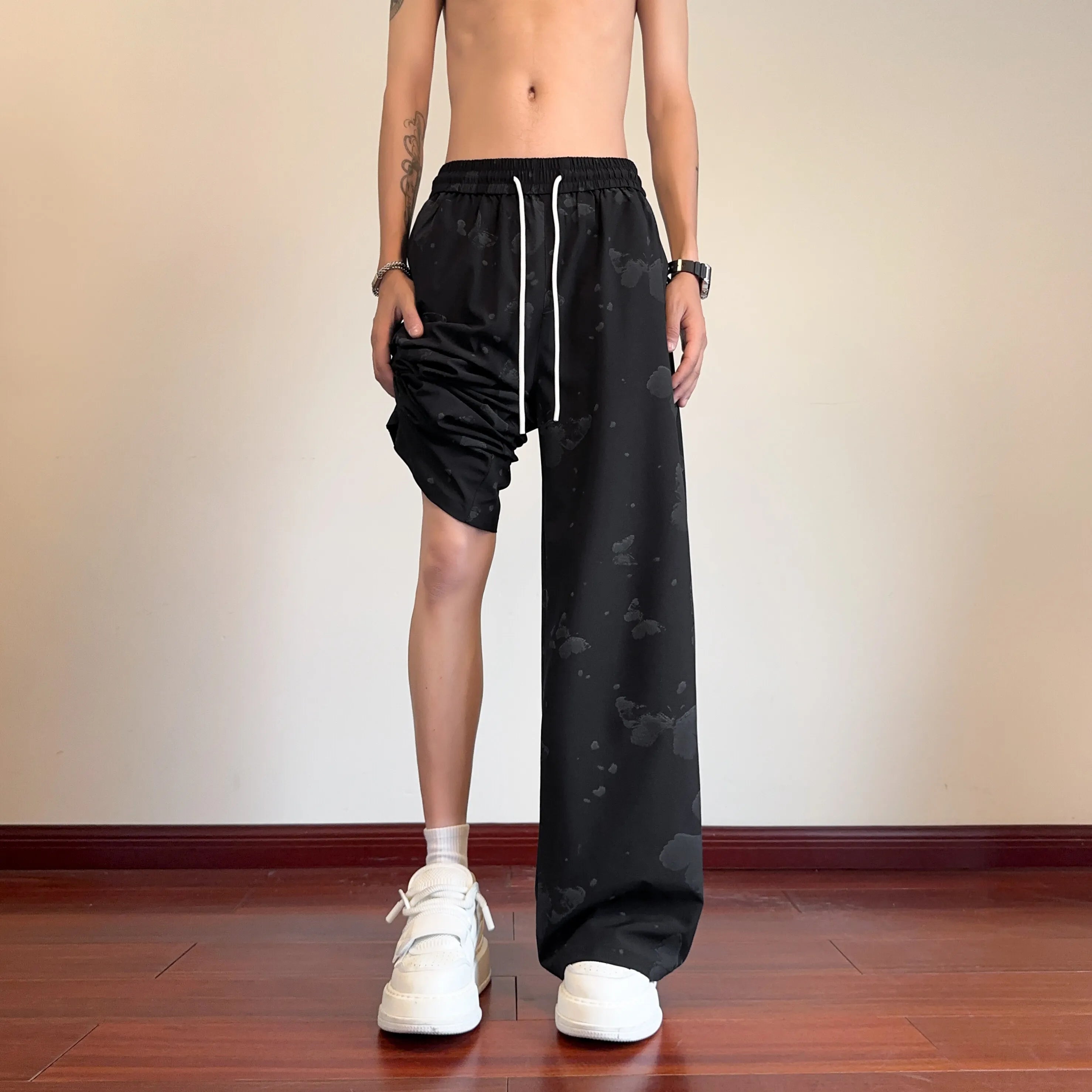 Men Casual Pants Loose Elastic Waist Straight Leg Butterfly Print Comfort Streetwear Fashion Trendy Outdoor Summer Mens Clothing voguable