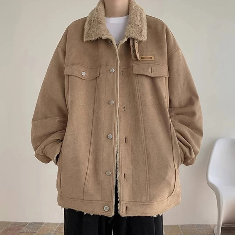 New American Fleece-lined Men Padded Jackets Luxury Harajuku Long Sleeve Streetwear Winter Trendy Chic Turn-down Collar Coats voguable
