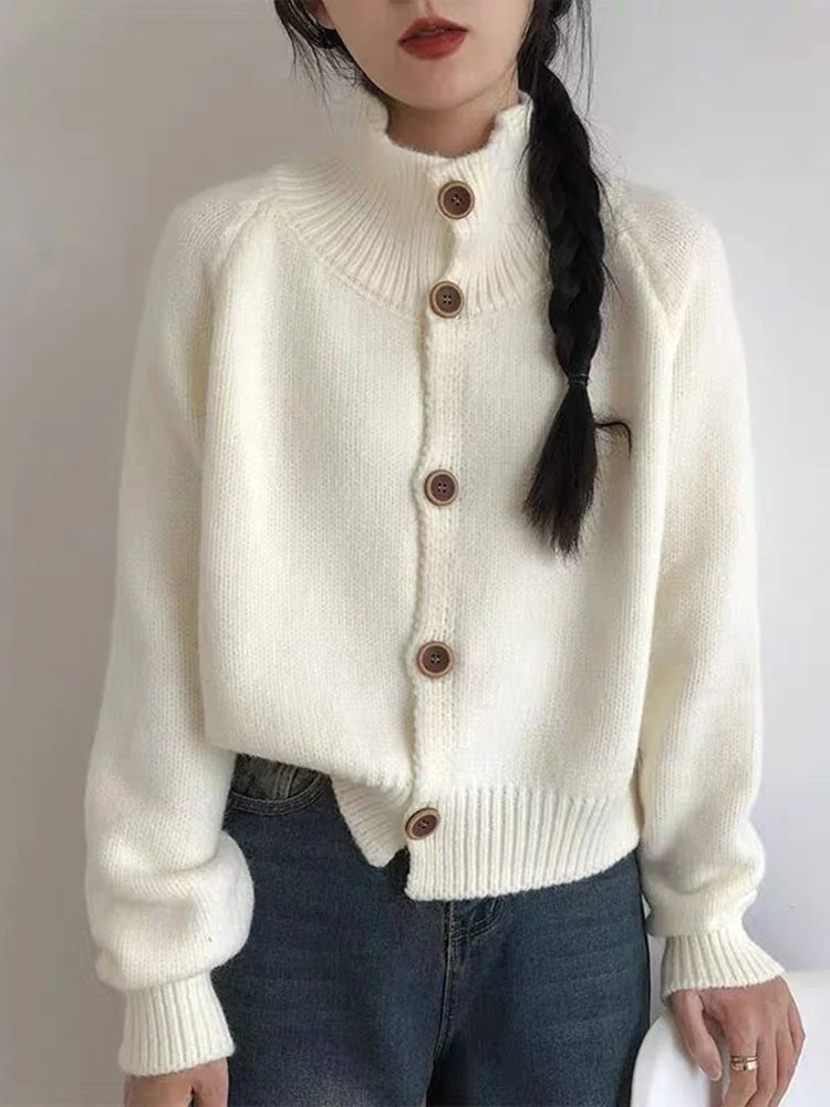 Voguable Harajuku Solid Women Simple Cardigan Japan Vintage Knitted Sweater Coat Casual Long Sleeve Loose Lady Single Breasted Tops voguable
