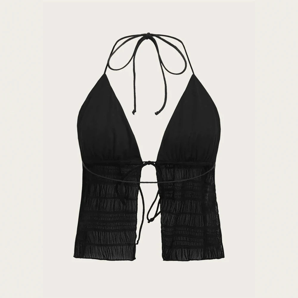 Tanks Summer  Hotsweet K-Style Lace-Up Open Stitch Sleeveless Halter Neck Skinny Fit Tanks For Women voguable