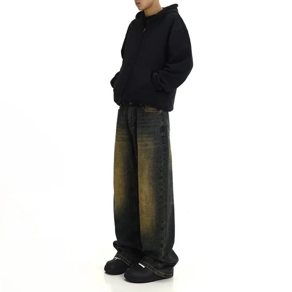 Mens Retro Casual Washed Jeans Personality American Streetwear Straight Versatile Trouser Fashion Men'S Clothing Jeans Summer voguable