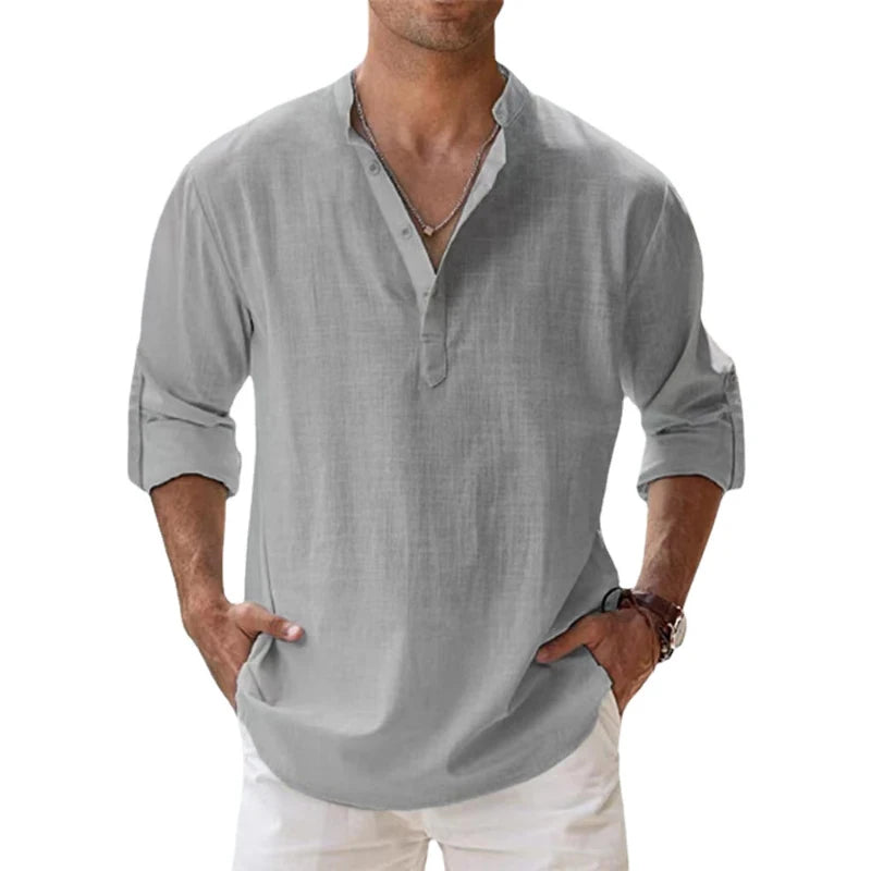 Spring Autumn Fashion Solid Harajuku T-shirts Men All Match Loose Blusa Casual Cotton Linen Long Sleeve Pullover Male Clothes voguable