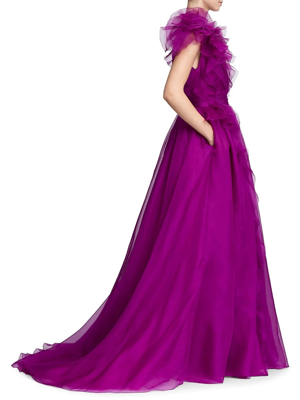 Voguable  Purple V-neck Prom Dress  Sleeveless Organza Prom Gown Hydrangea Ball Party Dress voguable