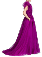 Voguable  Purple V-neck Prom Dress  Sleeveless Organza Prom Gown Hydrangea Ball Party Dress voguable
