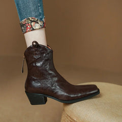 New Autumn Women Boots Square Toe Thick Heel Boots for Women Winter Genuine Leather Ankle Boots Chelsea Boots Cowboy Boots voguable