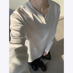 Autumn Long Sleeved T-shirt Men Fashion V-neck Pullover T Shirt Men Streetwear Korean Loose Pullover T Shirt Mens Top M-3XL voguable