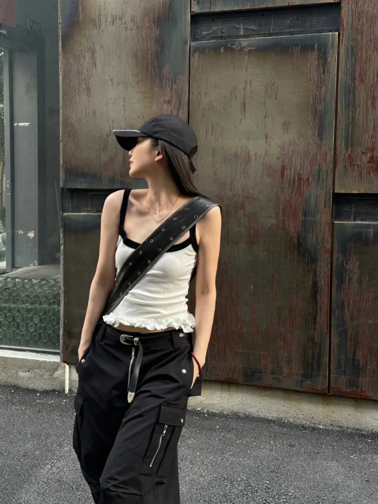 Voguable  Balletcore Sweet Women White Camisole Kawaii Ruffled Crop Tops Coquette Cute Sexy Tank Tops Korean Fairy Streetwear voguable