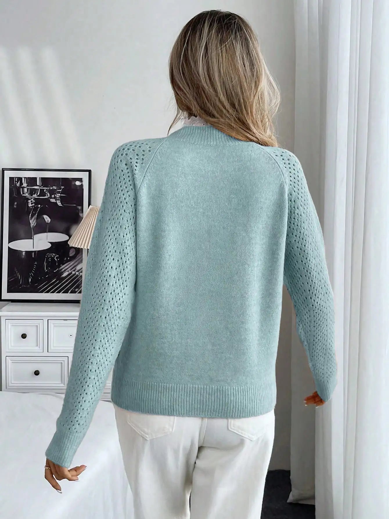 New lace round neck pullover long sleeved autumn and winter knitted sweater voguable