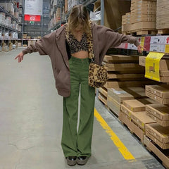 Women High Waist Wide Leg Pants Vintage Corduroy Baggy Trousers Brown Joggers Pants E Girl 90s Aesthetic Girl Sweatpants voguable