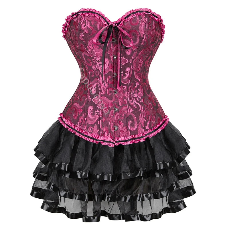 Voguable sexy corsets for women plus size costume overbust burlesque corset and skirt set tutu corselet victorian fashion gowns voguable