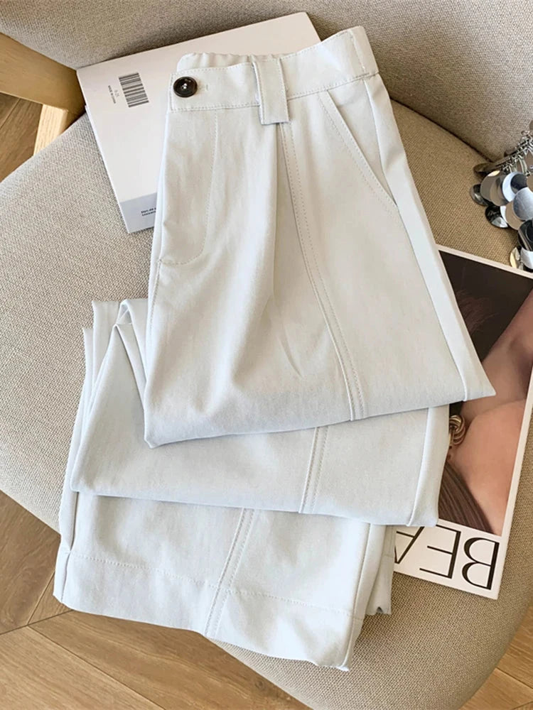 Casual Elegant Wide Leg Pant Women Vintage High Waist Loose Korean Trousers Fall Winter Pockets Solid Simple Retro Pants voguable