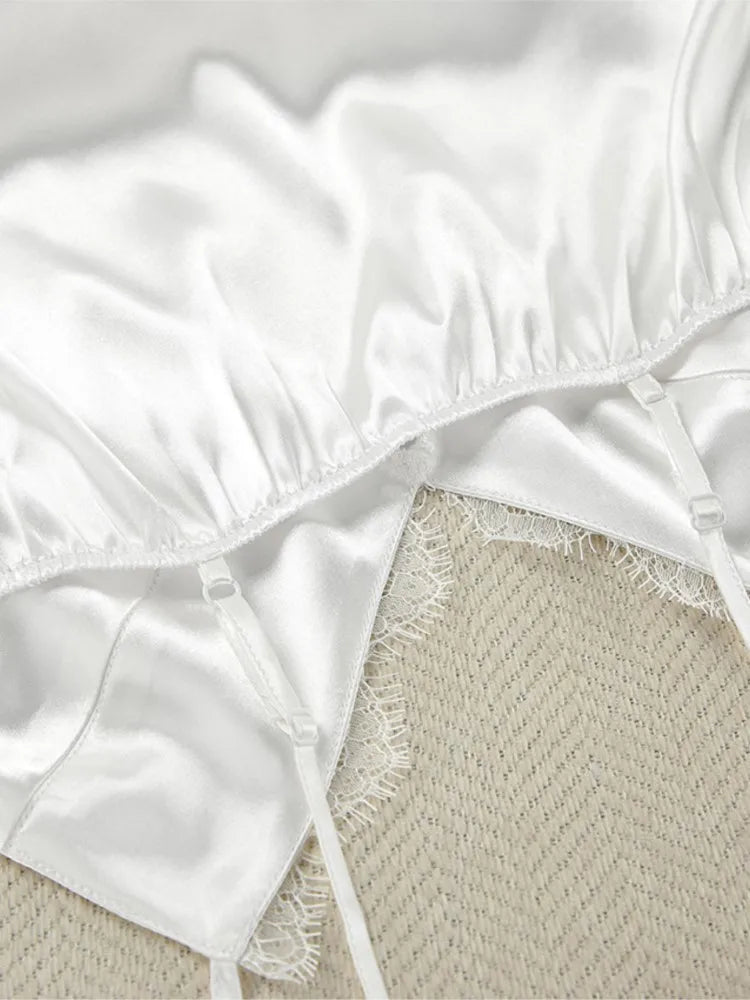 White Slip Dress +belted Cardigan Jacket Two Piece Set Sexy Feather Satin Pajamas Spring Summer Sleepwear Women Clothing 2025 voguable