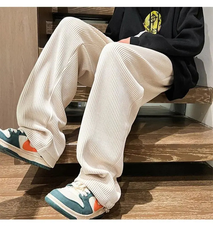 Autumn Corduroy Straight Trousers Men Loose Solid Casual Drape Trousers Harajuku Fashion Drawstring Street Wide Leg Sweatpant voguable