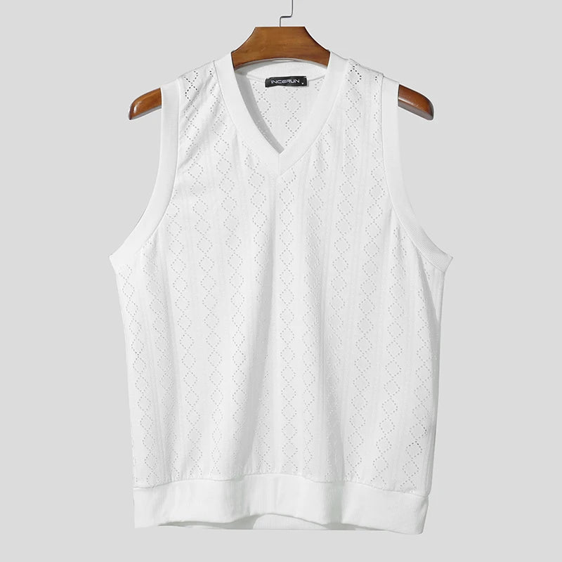 Men Tank Tops V Neck Sleeveless Summer Male Vests 2025 See Through Tops Breathable Fashion Men Clothing Streetwear S-5XL voguable