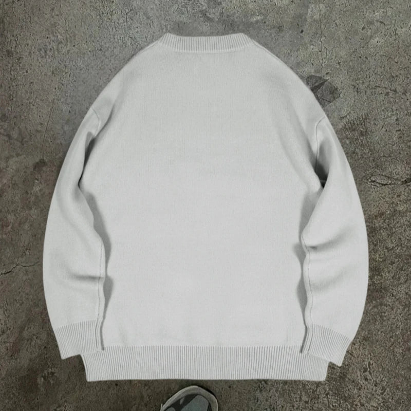 New American Trendy Men Sweater High Street Graffiti Printed Knit O Neck Long Sleeve Pullover Casual Loose High Street Knitwear voguable