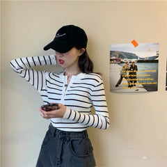 Voguable  Korean Fashion Stripe Knitted Tops Women Y2k Slim Fit Sweaters Mujer Early Autumn New Bottoming Pullovers voguable