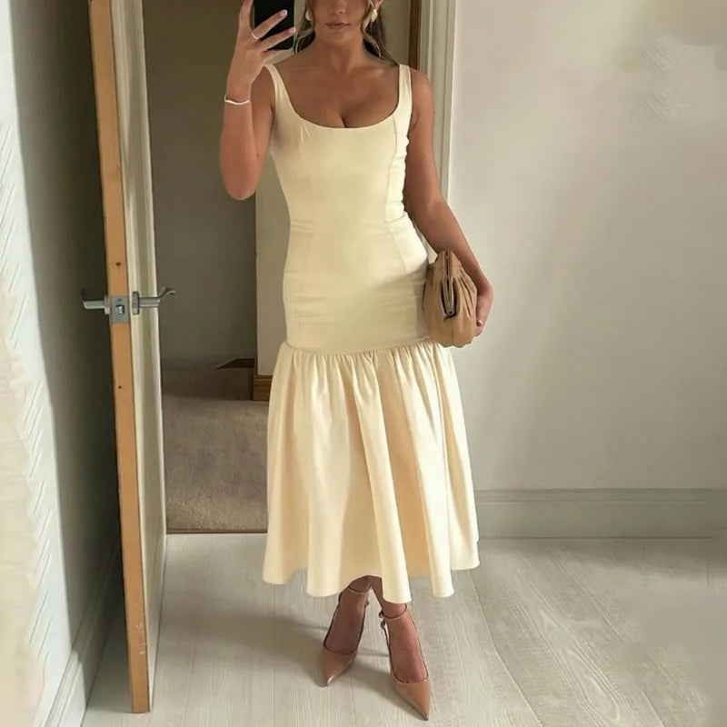 TARUXY Sexy Plunge Splice Maxi Dress Outfits For Women Slim Fit Hip Wrap Party Club Dress Sleeveless Female Summer Fashion Solid voguable