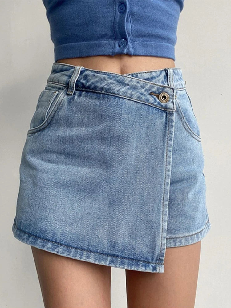 Mini Denim Skirts Women Slim Chic Vintage New Summer Asymmetrical Hotsweet Streetwear Design Ulzzang Student Harajuku Y2k Faldas