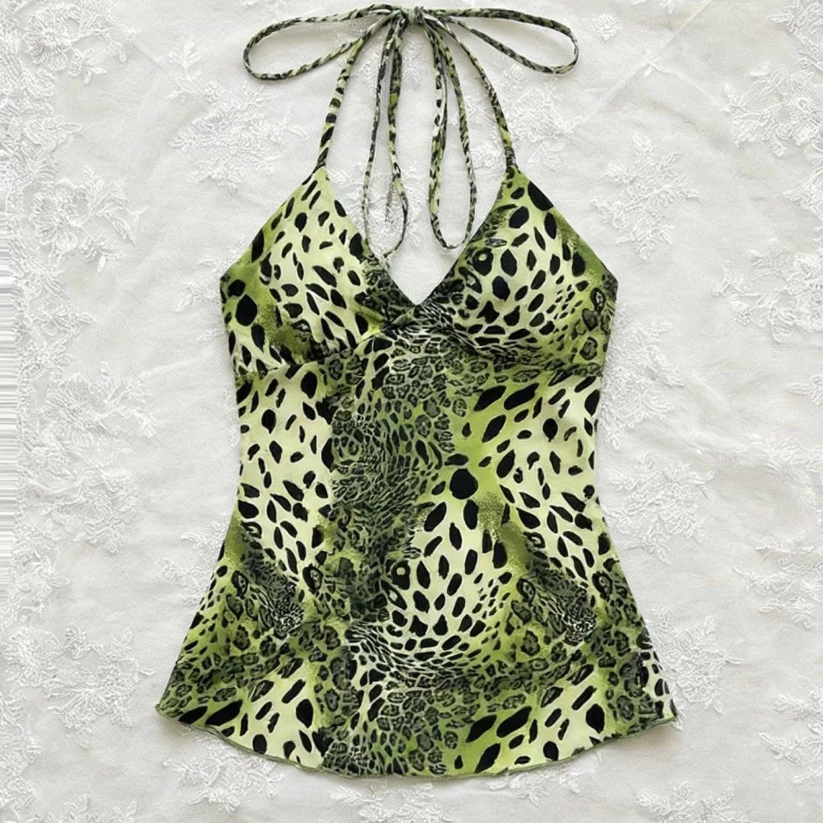 Voguable  2000s American Vintage Sexy Leopard Camis Y2k Harajuku Slim Lace Patchwork Tanks Summer Streetwear Beach Party Sleeveless Tops voguable