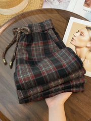 Retro Streetwear Plaid Pants Women Lace Up Loose Hip Hop Straight Trousers High Waist Casual Vintage Harajuku Bf Wide Leg Pant voguable