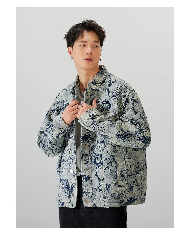 Autumn Men's Denim Coat Printed Hole New Vintage Denim Coats High Street Ruffian Handsome Versatile Fashion Coat Men Jacket voguable