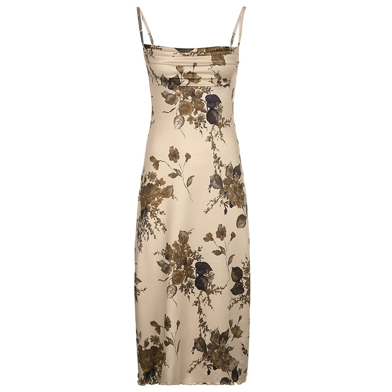 Floral Print Maxi Backless Long Dress mysite