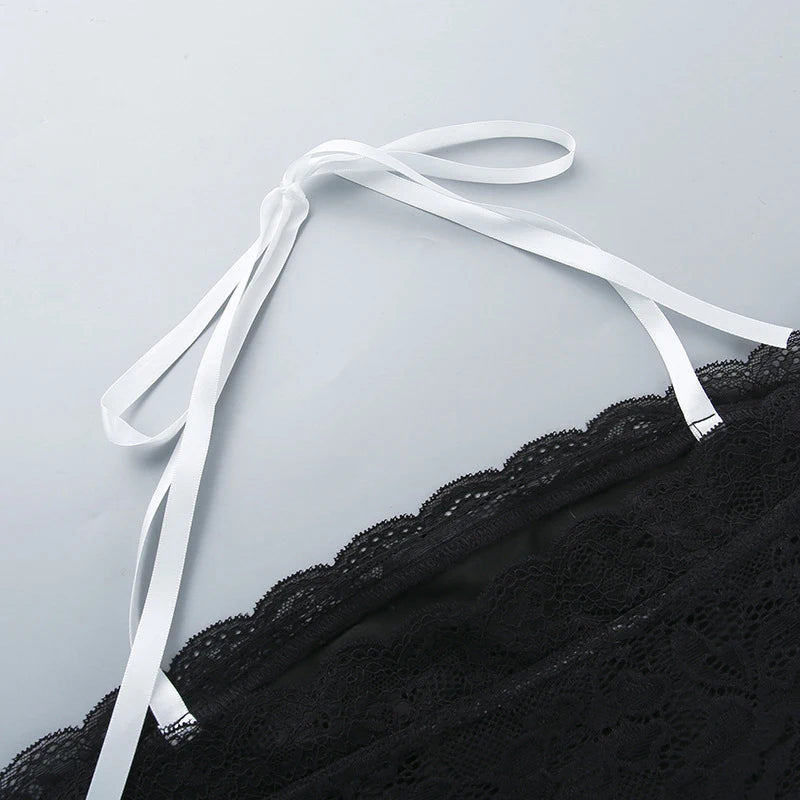 Voguable  Y2k Flower Lace Patchwork Trim Crop Top Female Fairycore Strappy Halter Sleeveless Backless Sexy Party Camisole with Bowknot voguable