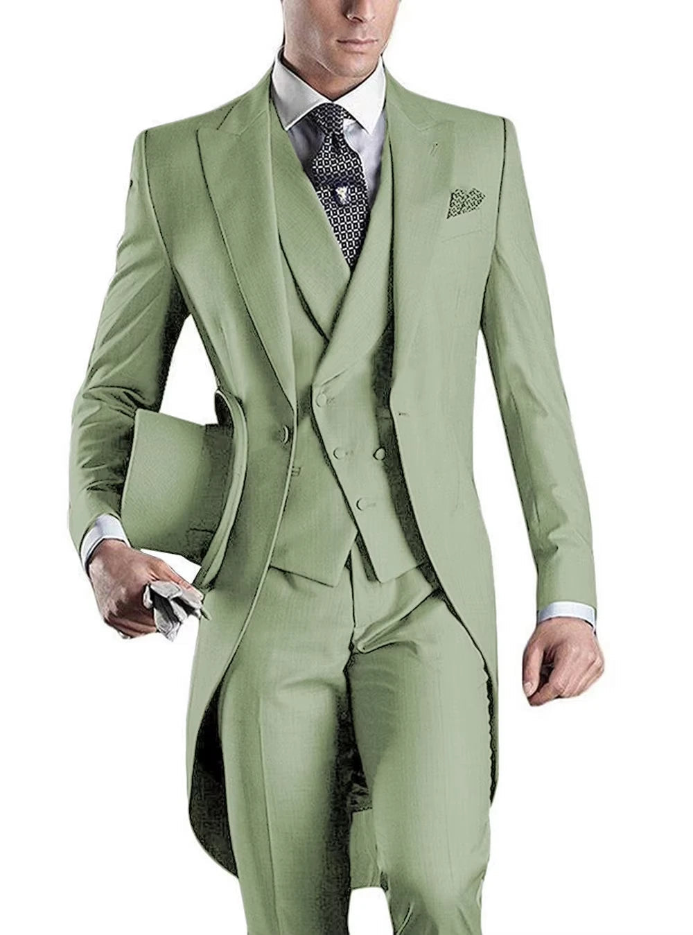 Voguable  Men Suit 3 pieces Slim Fit British Style Peaked Lapel V Neck Tuxedo Fashion Groomsmen Wedding Suits Men Blazer+Vest+Pant voguable