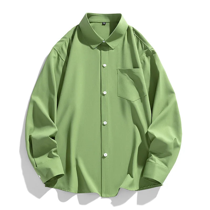6 Colors Men's Baggy Long Sleeve Shirt Fashion Korean Lapel Coat Tops Youth Casual Classic Simple Male Clothes Trendy Brand voguable