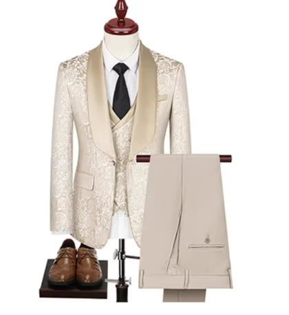 Voguable  Luxury Premium Wedding Jacquard Three-Piece Suit Suitable For Men's Business Social Events Banquets And Wedding Occasions voguable