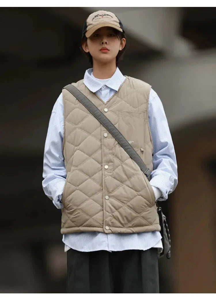 Cotton-layered Fashionable Vest Men with Autumn Winter Simple Casual Light Heated Inner Vest Cardigan Work Vest Top Aesthetic voguable