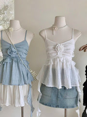 Voguable  Summer Women Sweet Halter Top Cute Core Gyaru French Vintage Camisole Coquette 2000s Aesthetic Ruffle Mori Girl Hot Sexy Kawaii voguable